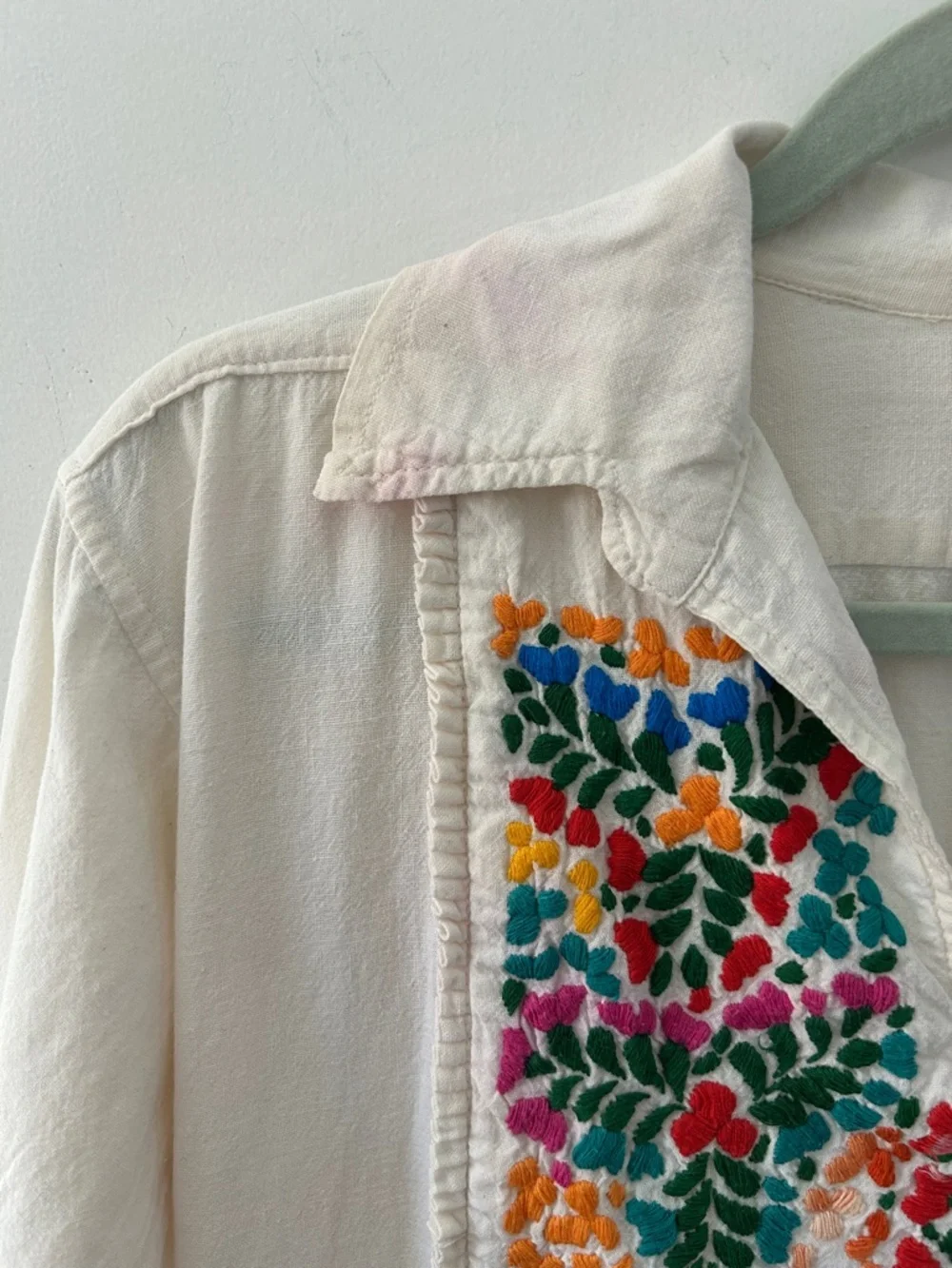 Vintage Embroidered Boho Pullover Top - Hippie Floral Bib and Wide Collar - Picture 12 of 16